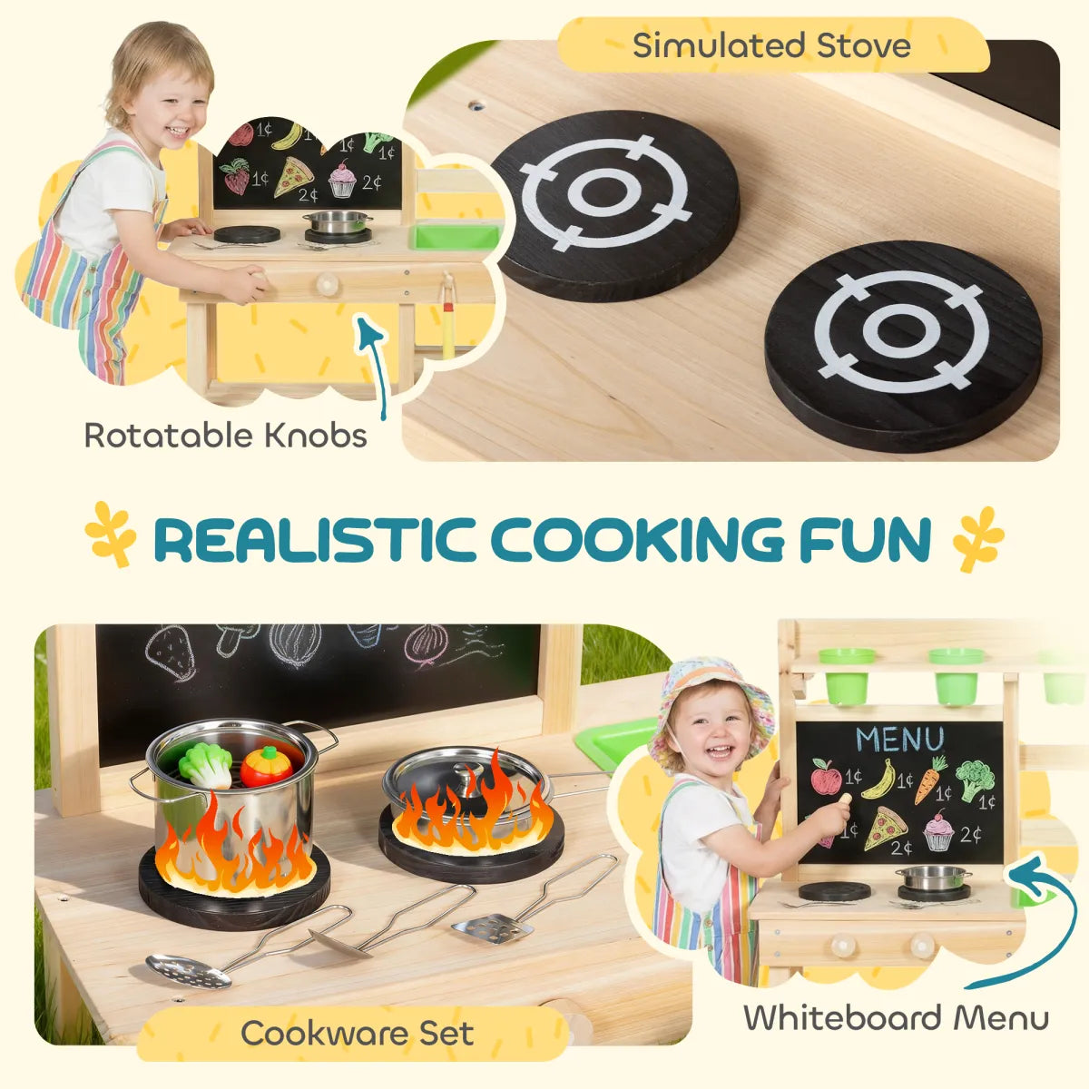 Kids Wooden Mud Kitchen – Outdoor Pretend Play with Garden Tools