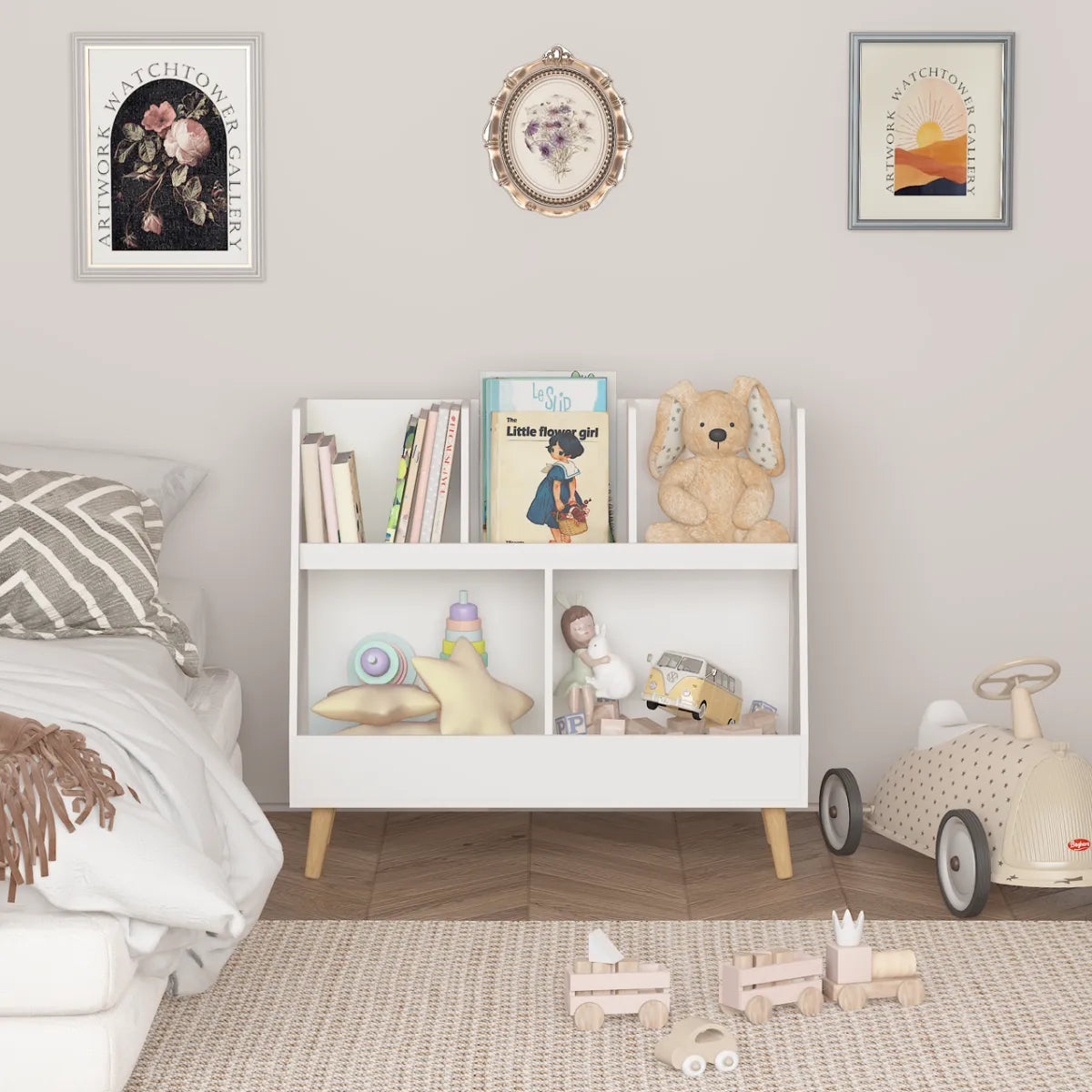 Kids 5-Cubby Wooden Bookshelf and Toy Organizer