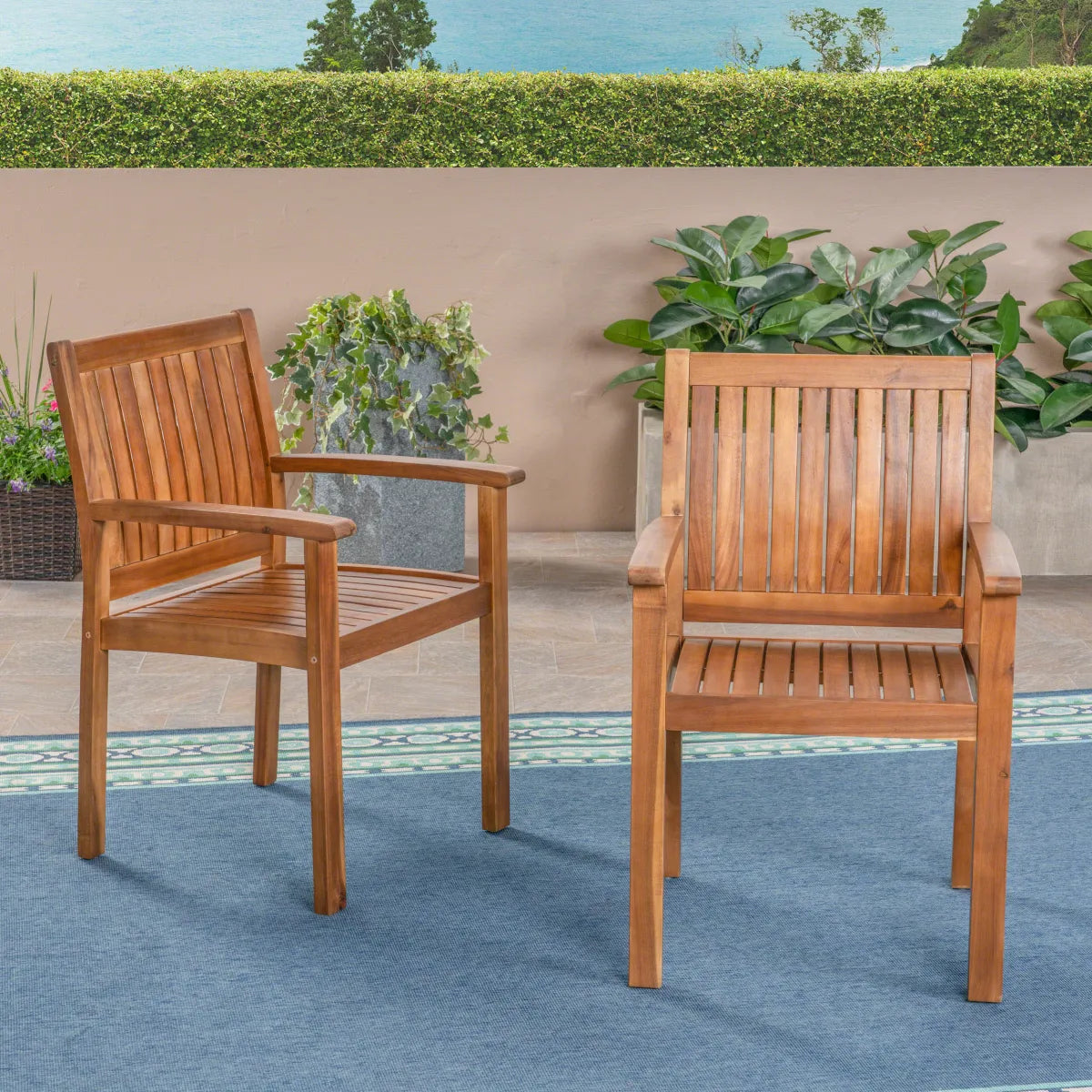 Teak Wood Dining Chairs, Set of 2