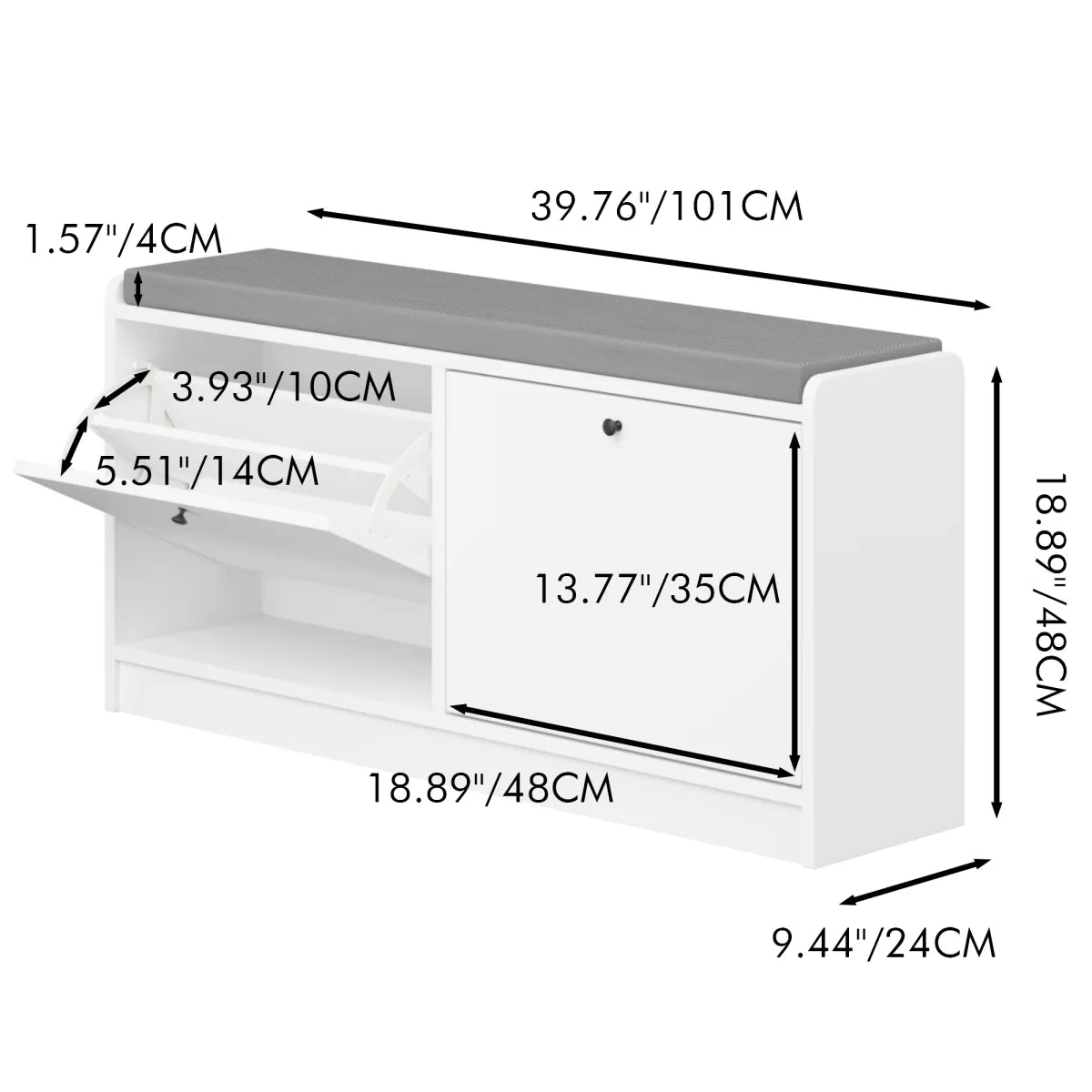 Cushioned Shoe Storage Bench with Cabinet for Entryway