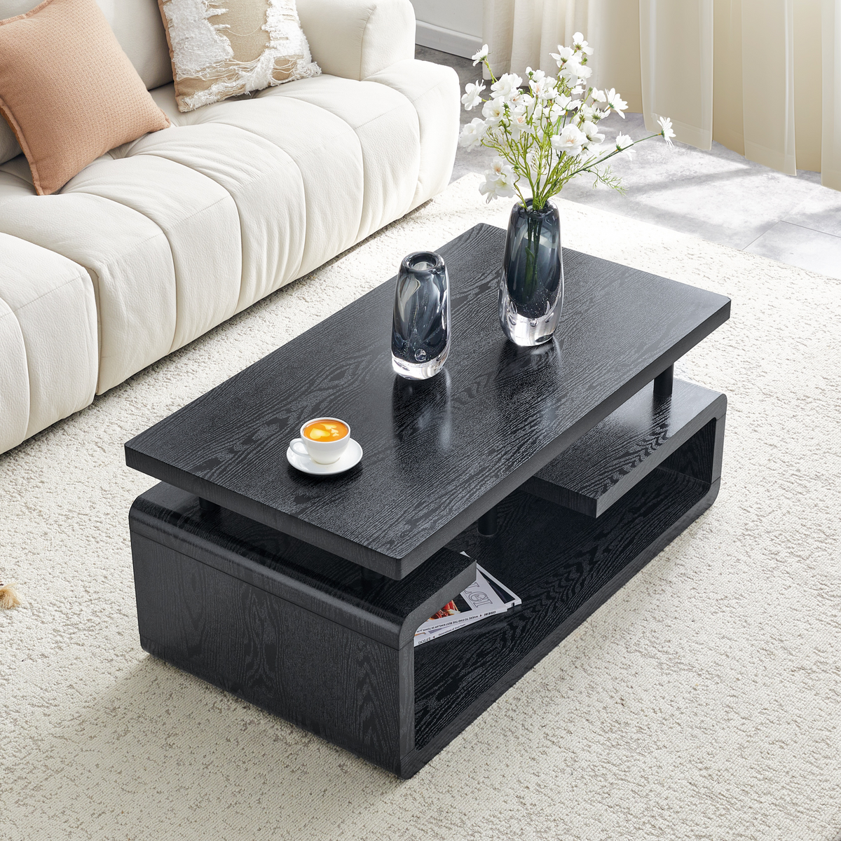 3-tier coffee table, black wood grain