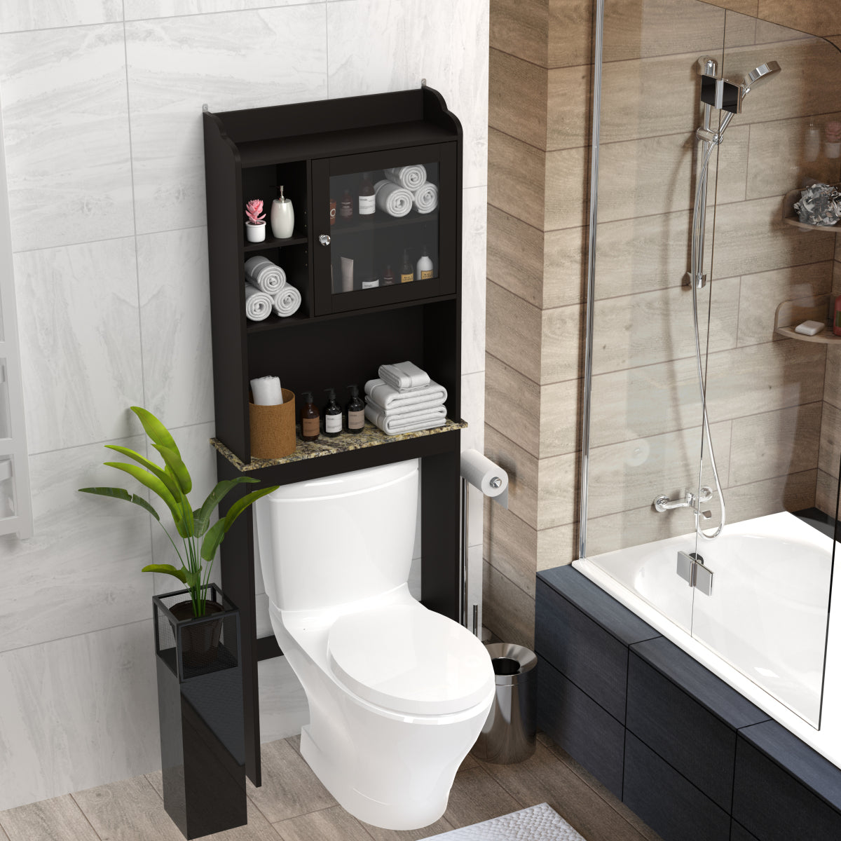 68" Over-The-Toilet Space Saver Cabinet – Wood, Bathroom Storage – view 5
