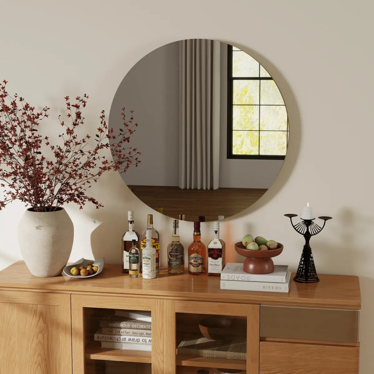 80cm Round Wall Mirror, Antique Silver