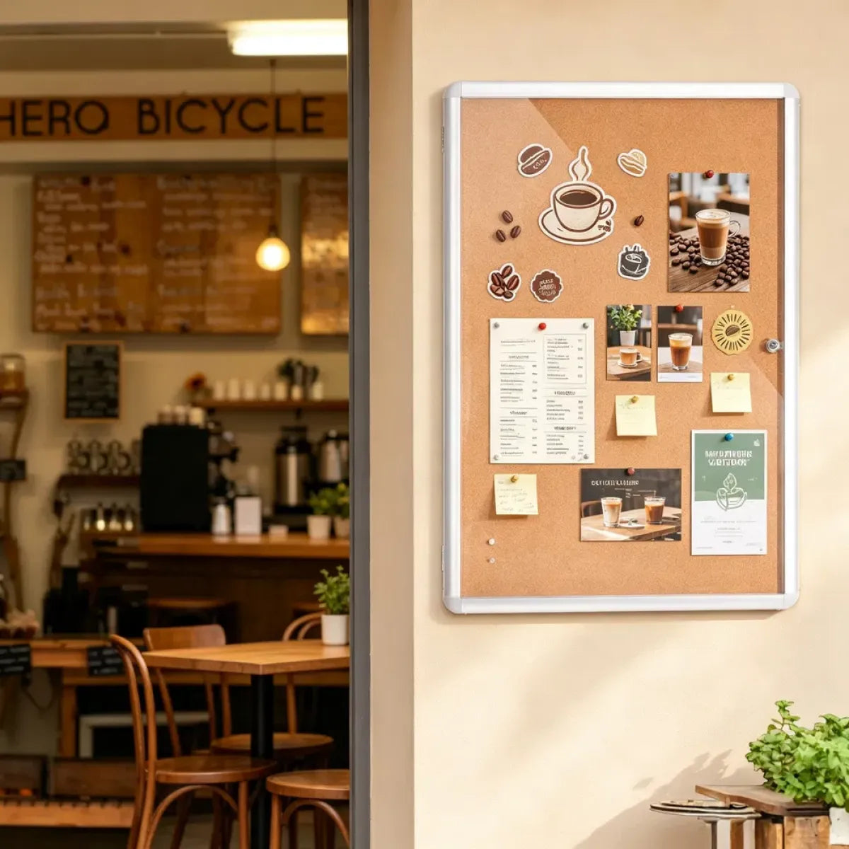 Enclosed Cork Bulletin Board with Lockable Acrylic Door and Aluminum Frame