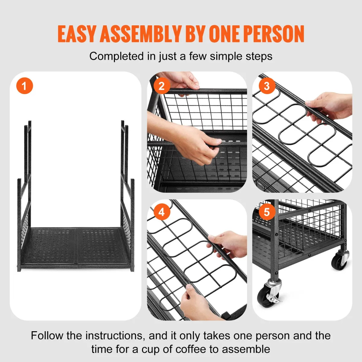 16-Slot Rolling Garden Tool Organizer Rack, Black