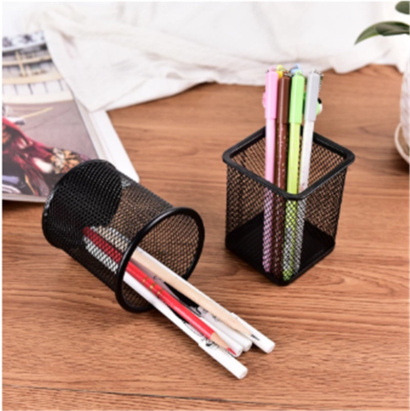 Metal desk pen holder, black