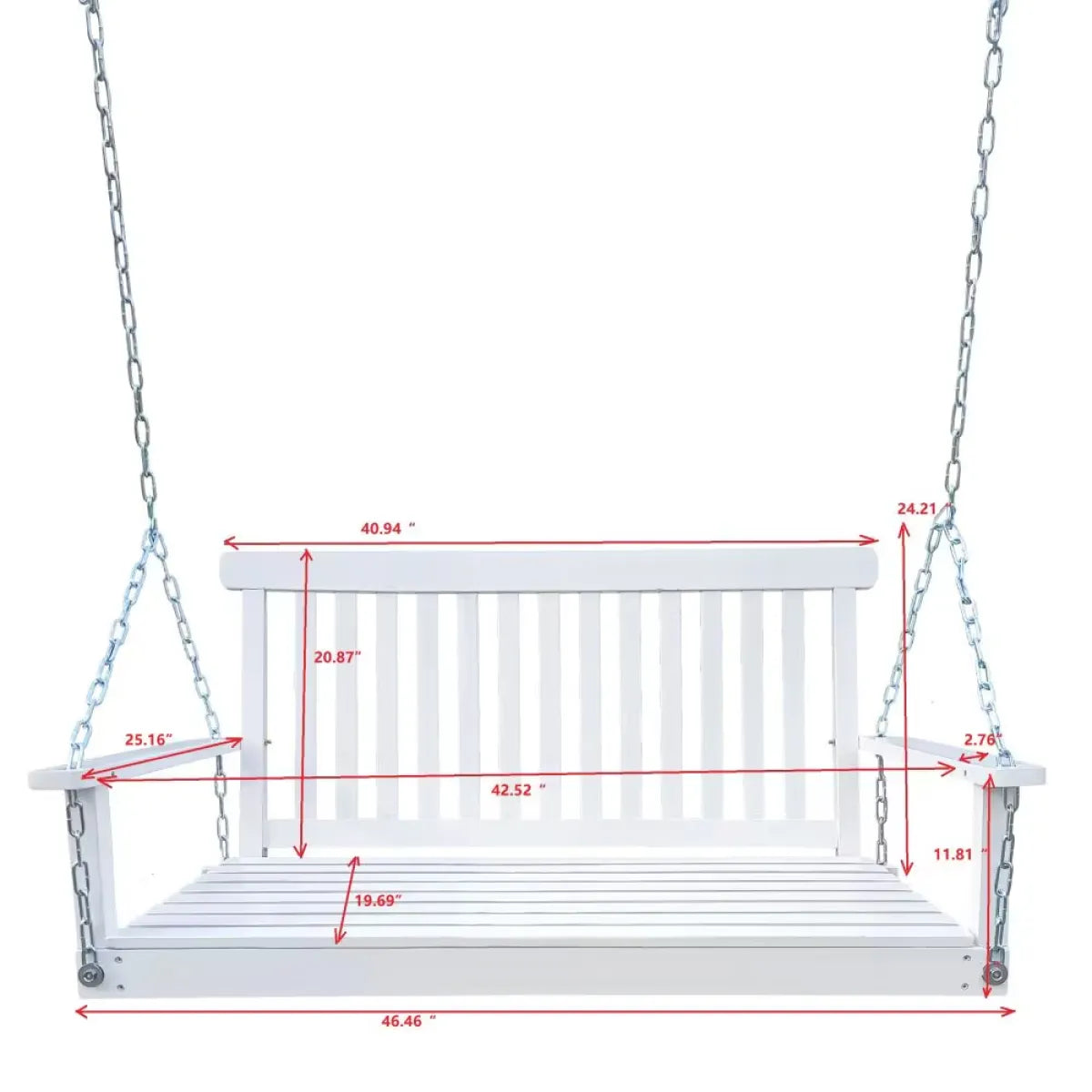 Wooden Hanging Bench Swing with Chain, White