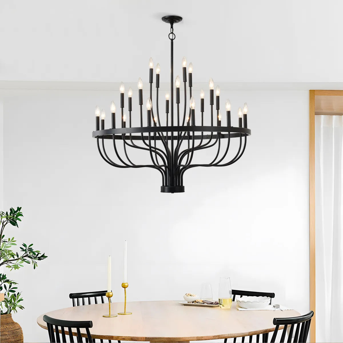 24-Light Industrial Iron Candle Chandelier – Black Statement Lighting