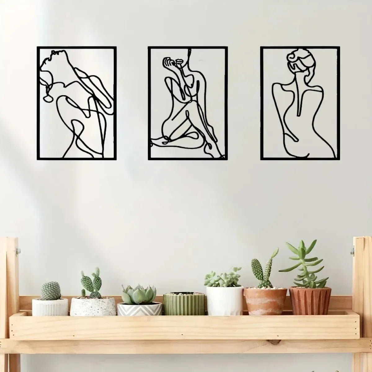 3-Piece Abstract Line Art Wall Sculpture Set, Modern Minimalist Decor