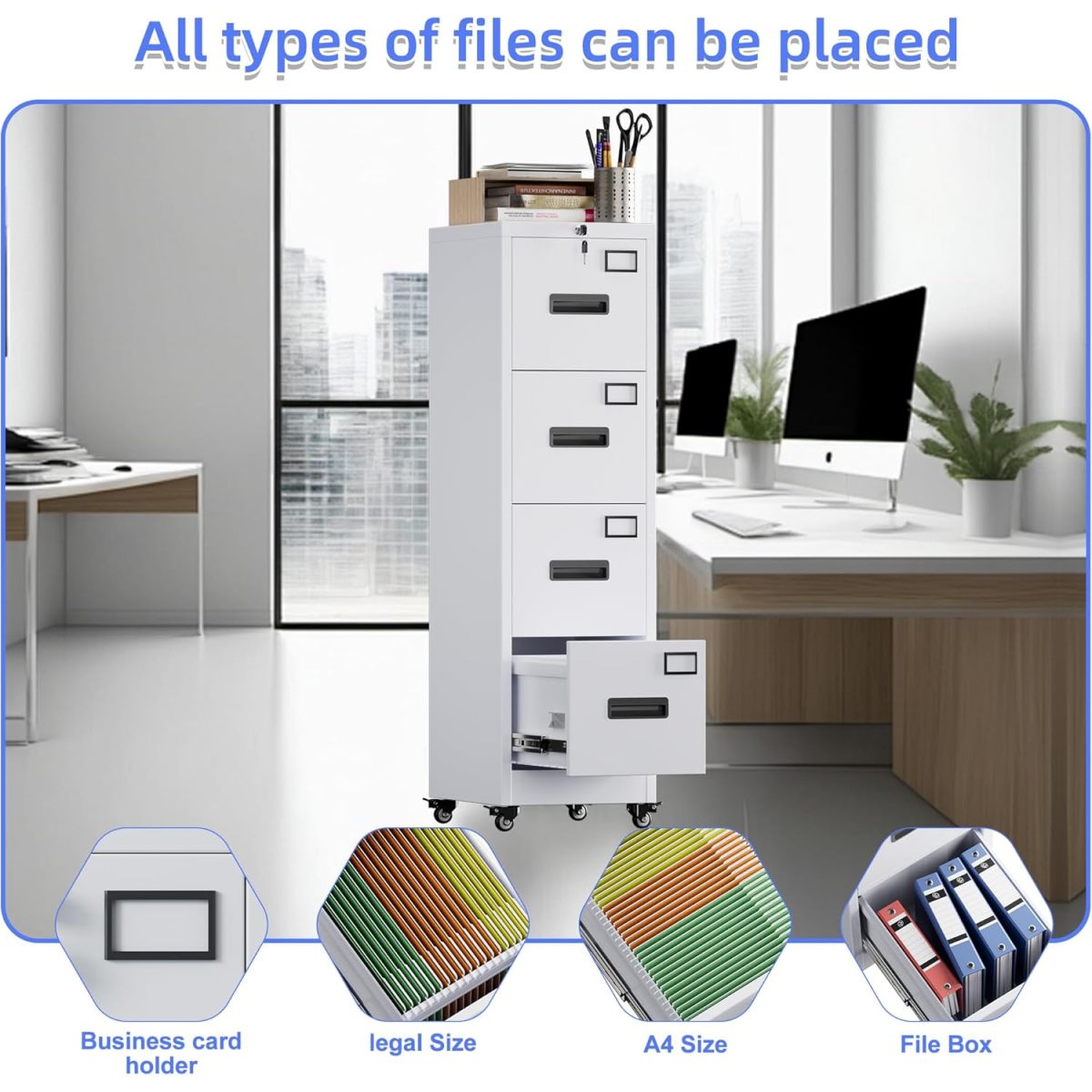 4-Drawer Lockable File Cabinet - handle detail