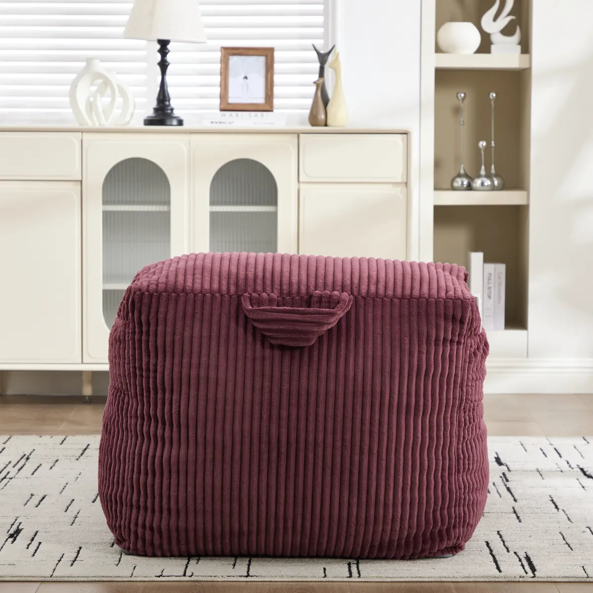 Corduroy Bean Bag Chair with Ottoman, Wine Red