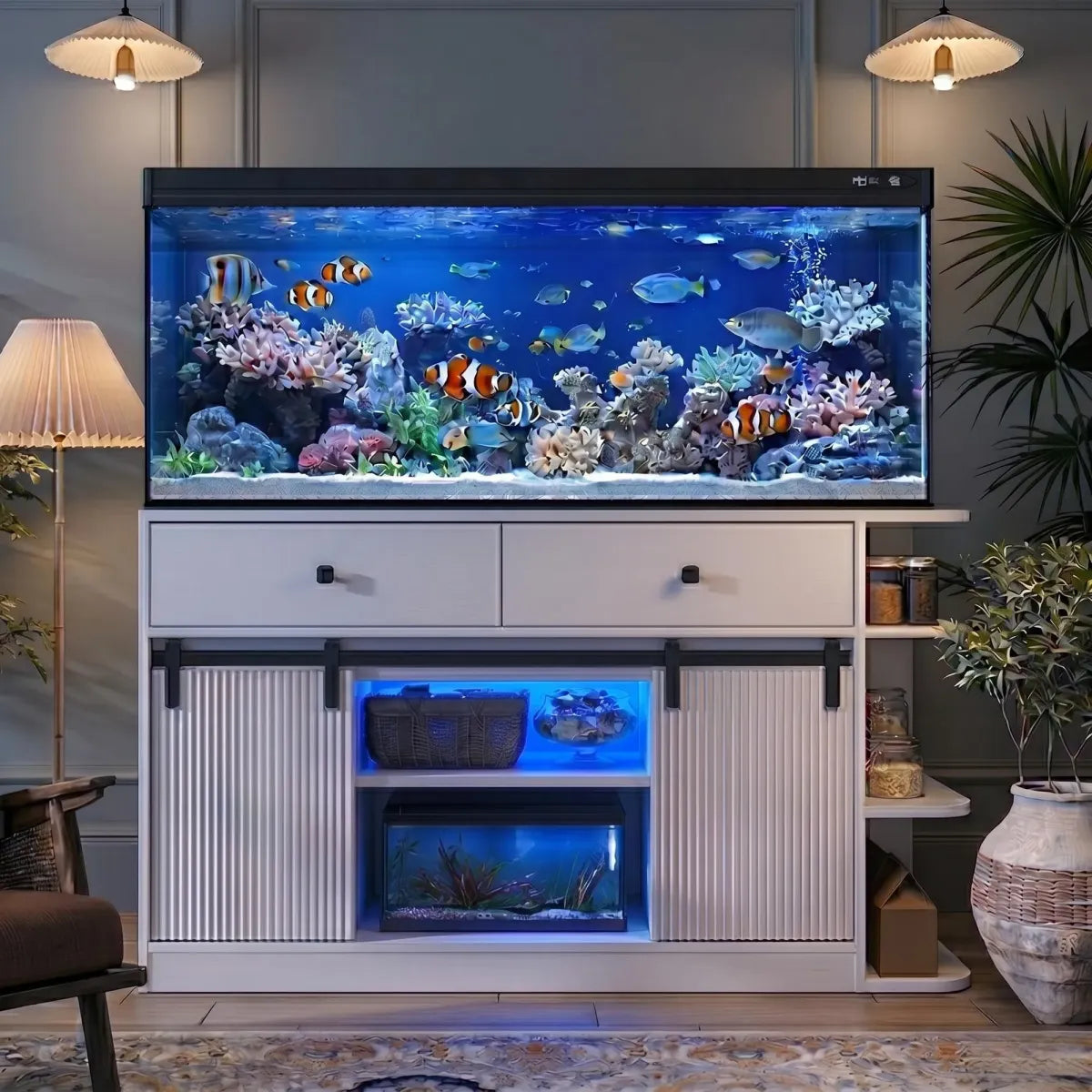 75 Gallon Fish Tank Stand with LED Light and Power Outlets
