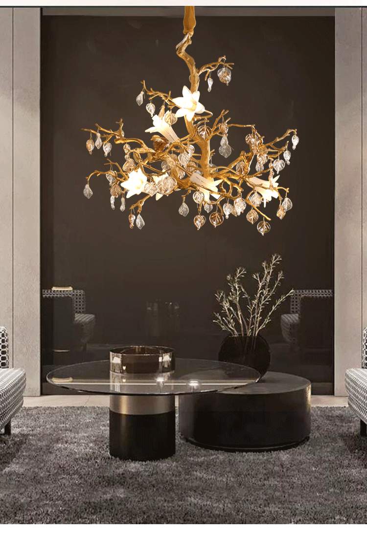 Copper branch crystal chandelier