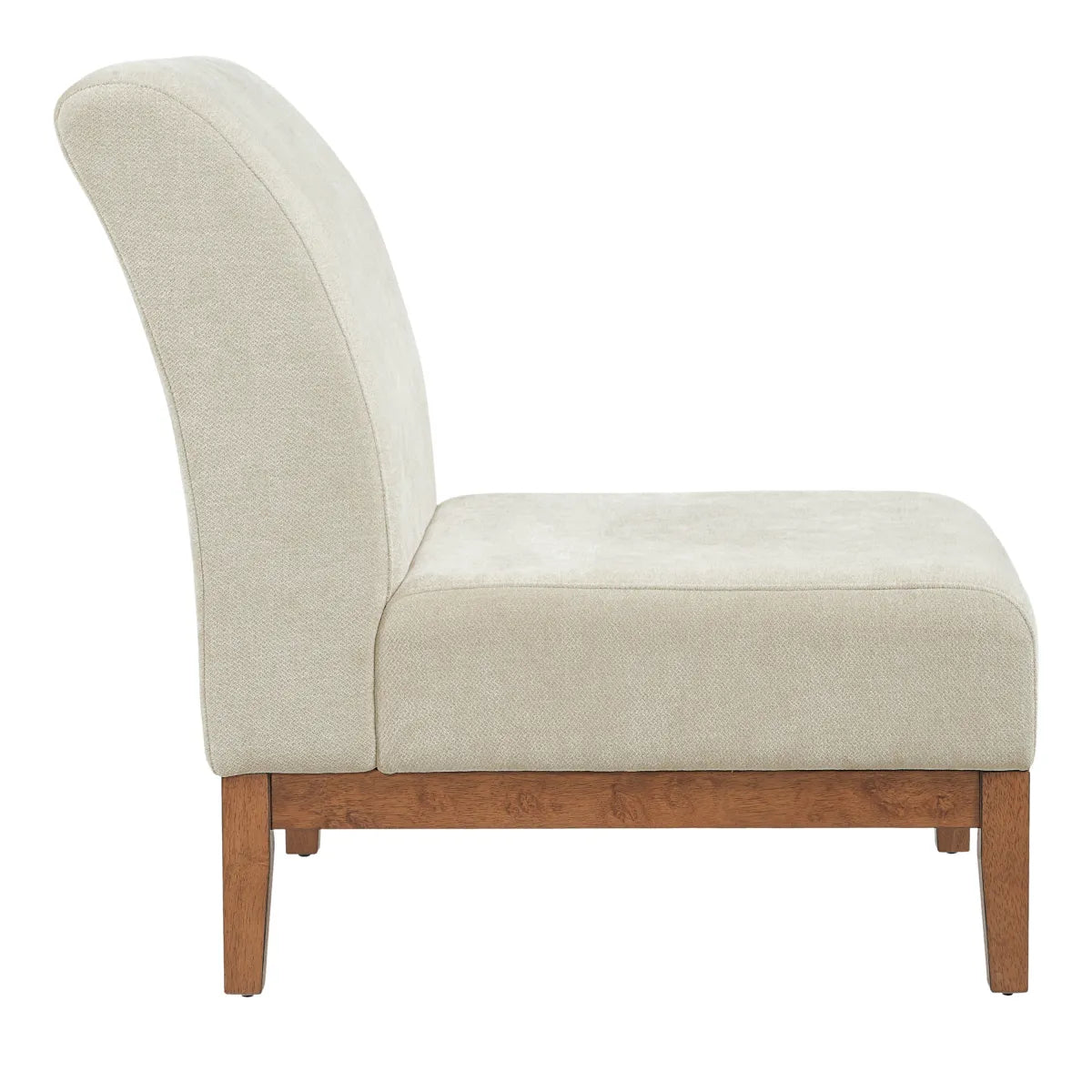 Beige Fabric Accent Chair with Walnut Frame