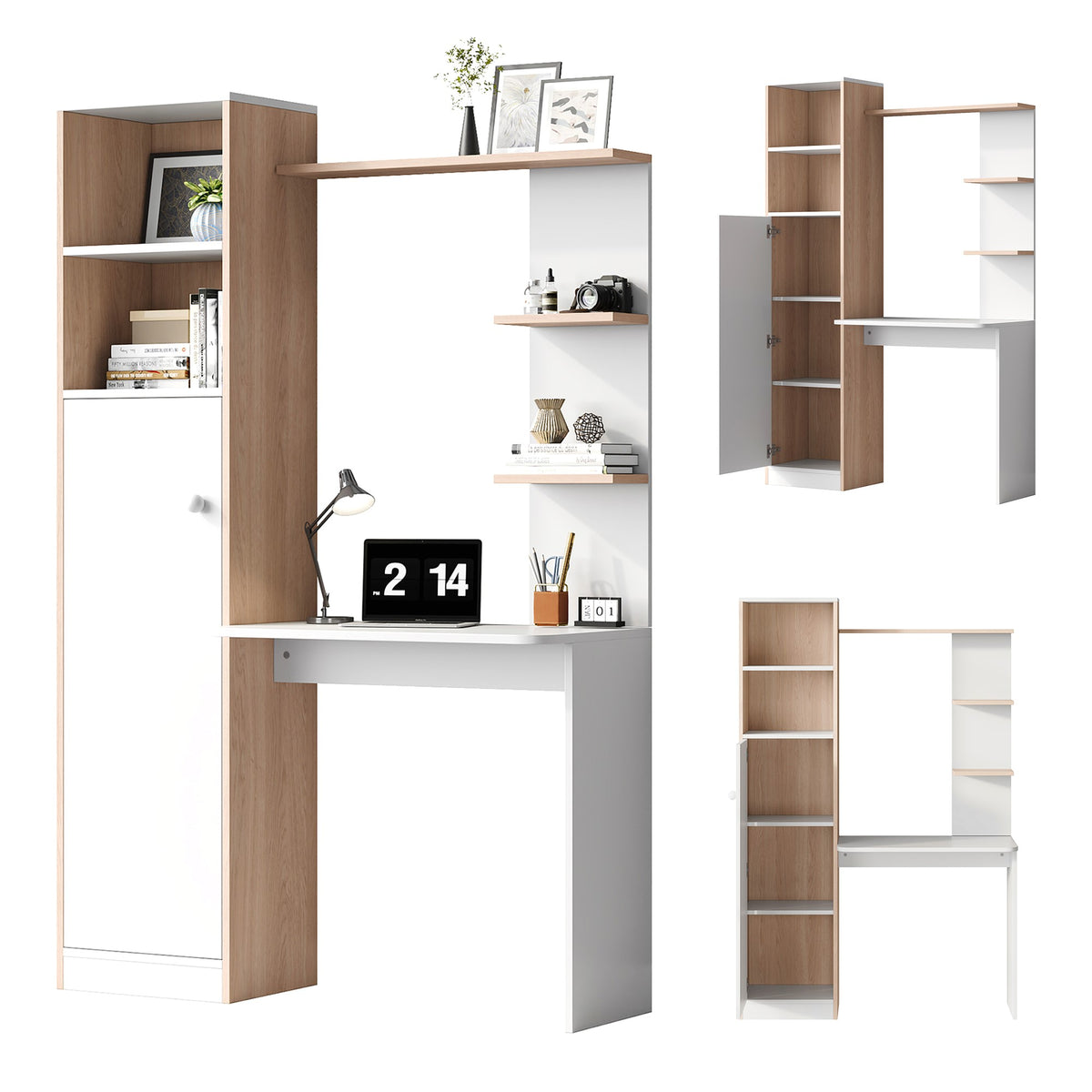 Work desk with storage cabinet and open shelf