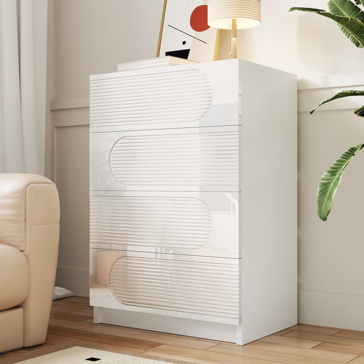 Modern 4-drawer storage cabinet, white