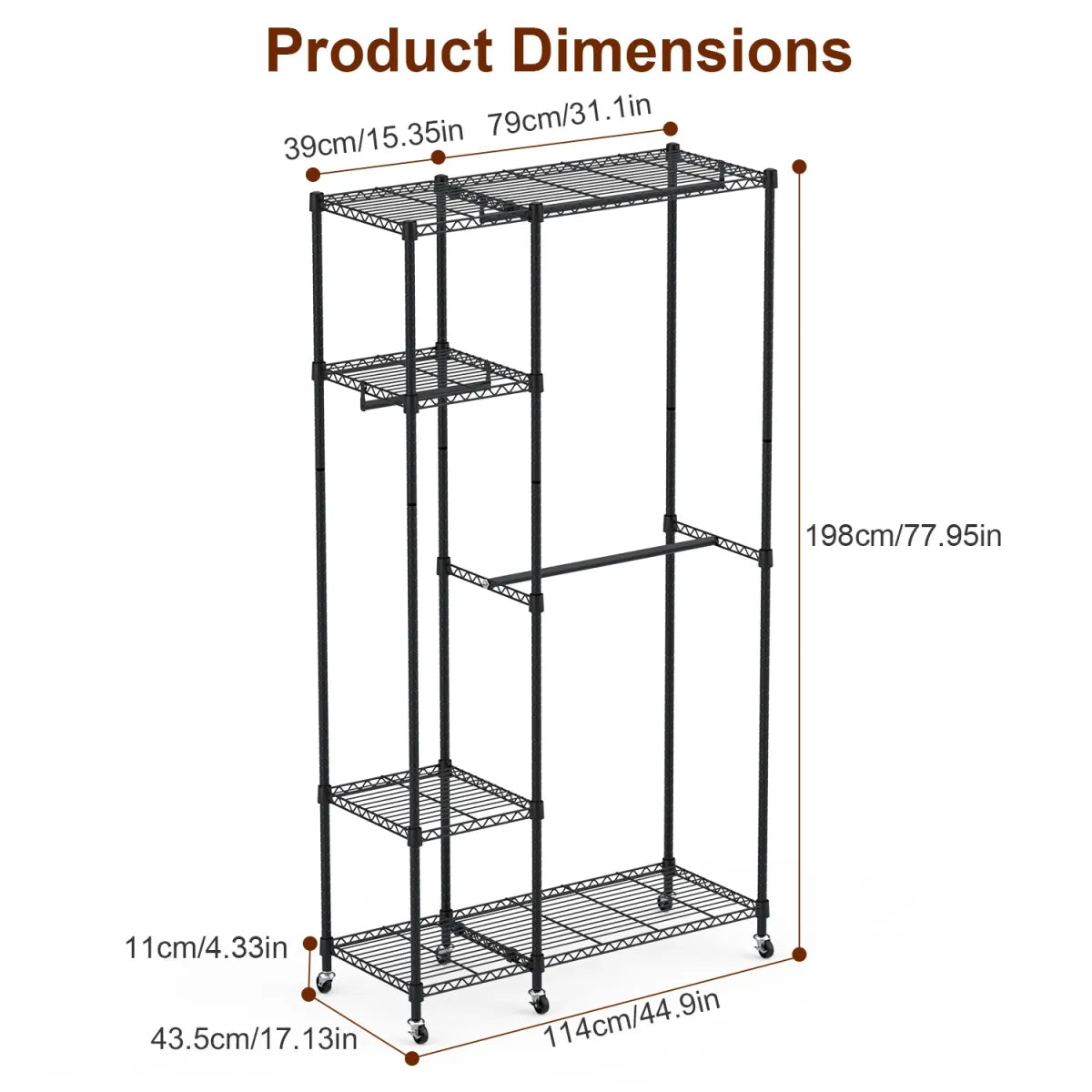 4-Tier Heavy Duty Garment Rack with Wheels – Rolling Clothes Rack