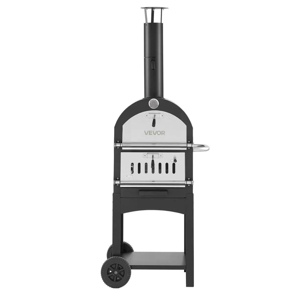 12" Wood-Fired Outdoor Pizza Oven with Wheels, 2-Layer