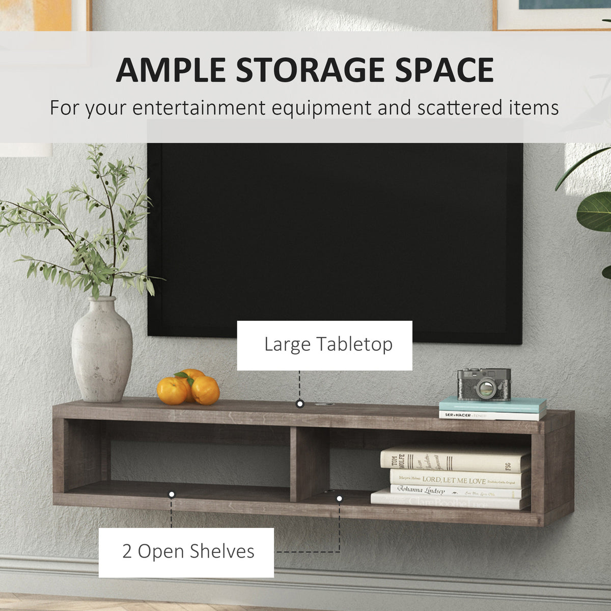 Wall-mounted floating TV stand, dark grey