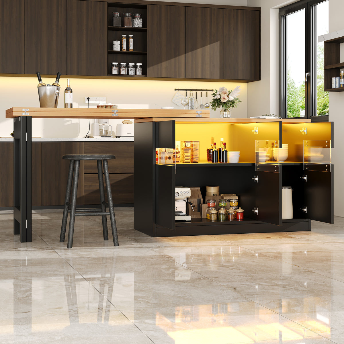 Extendable LED bar table, black