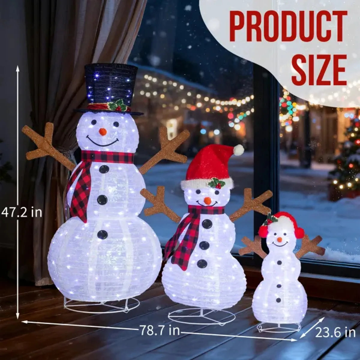 Set of 3 Pre-Lit Snowman Family Christmas Yard Decorations