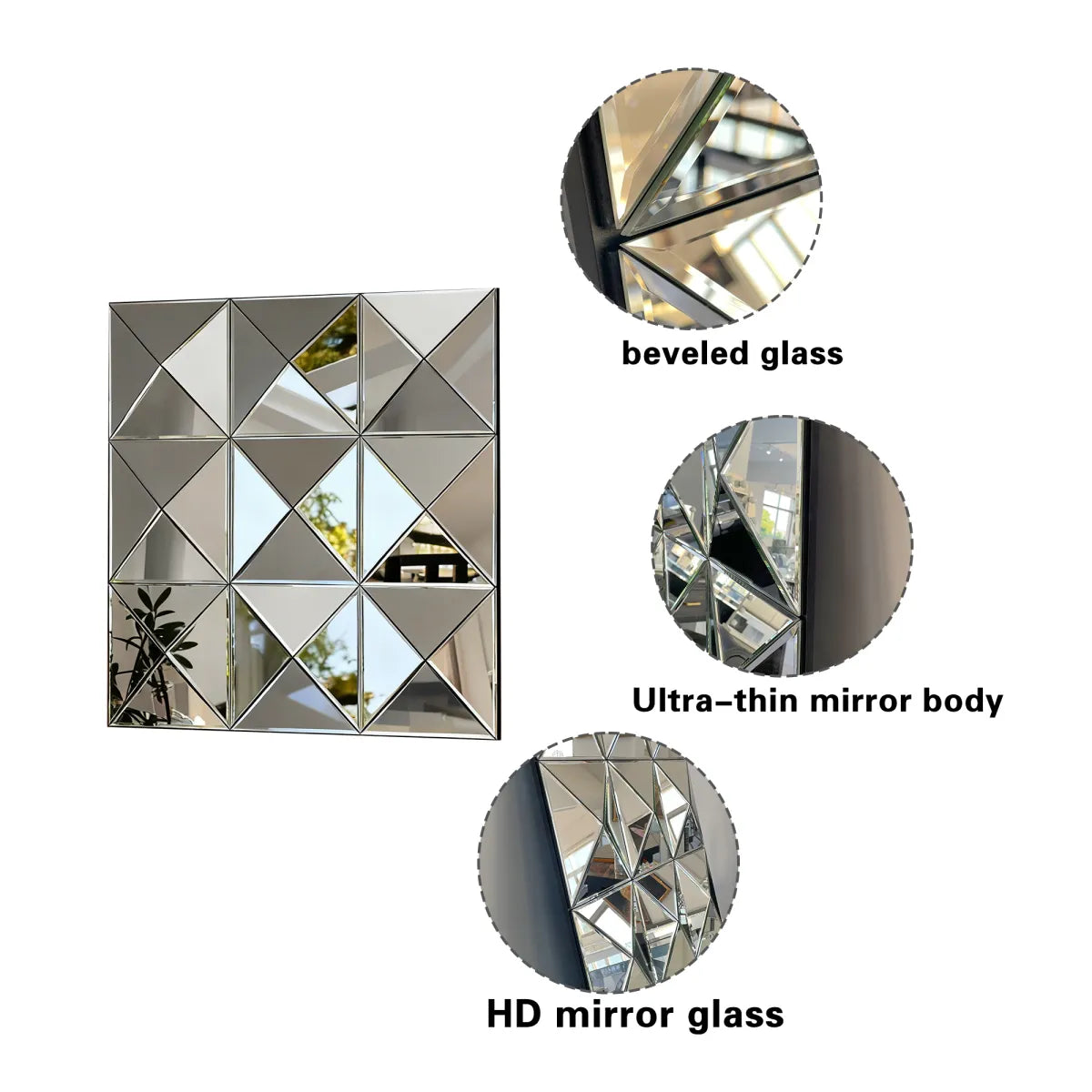 3D Beveled Glass Square Wall Mirror, Silver