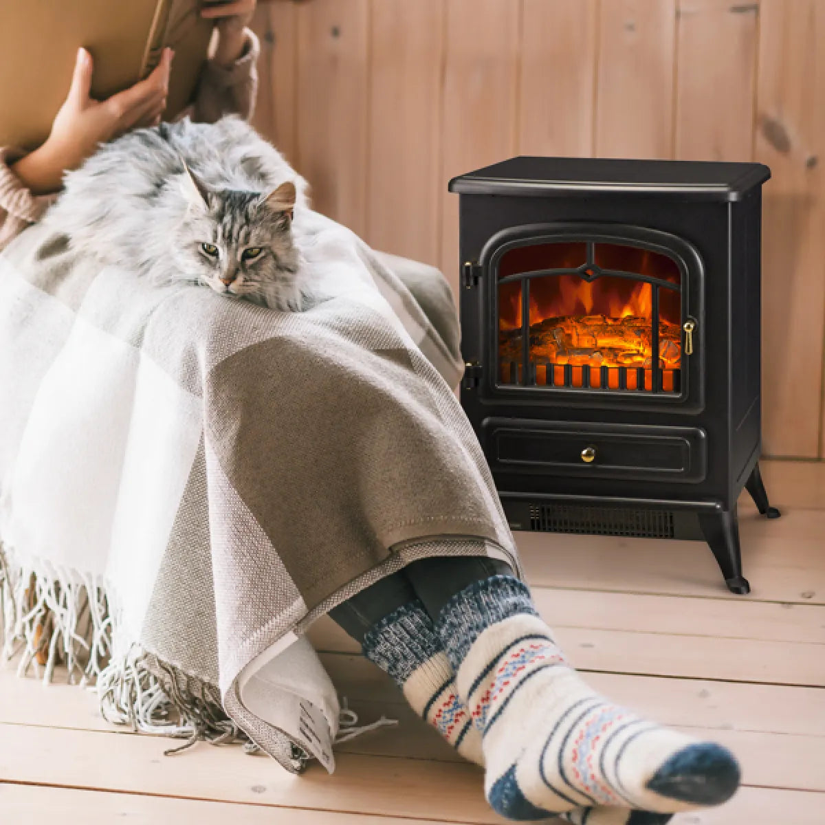 Electric Fireplace Heater with LED Flame Effect