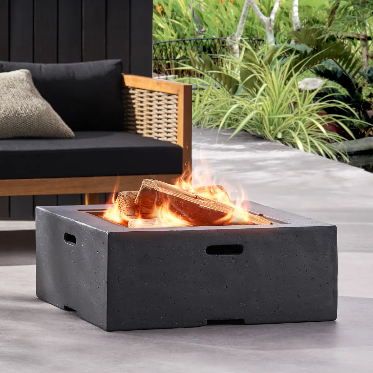 29in Square Wood-Burning Fire Pit, Dark Gray