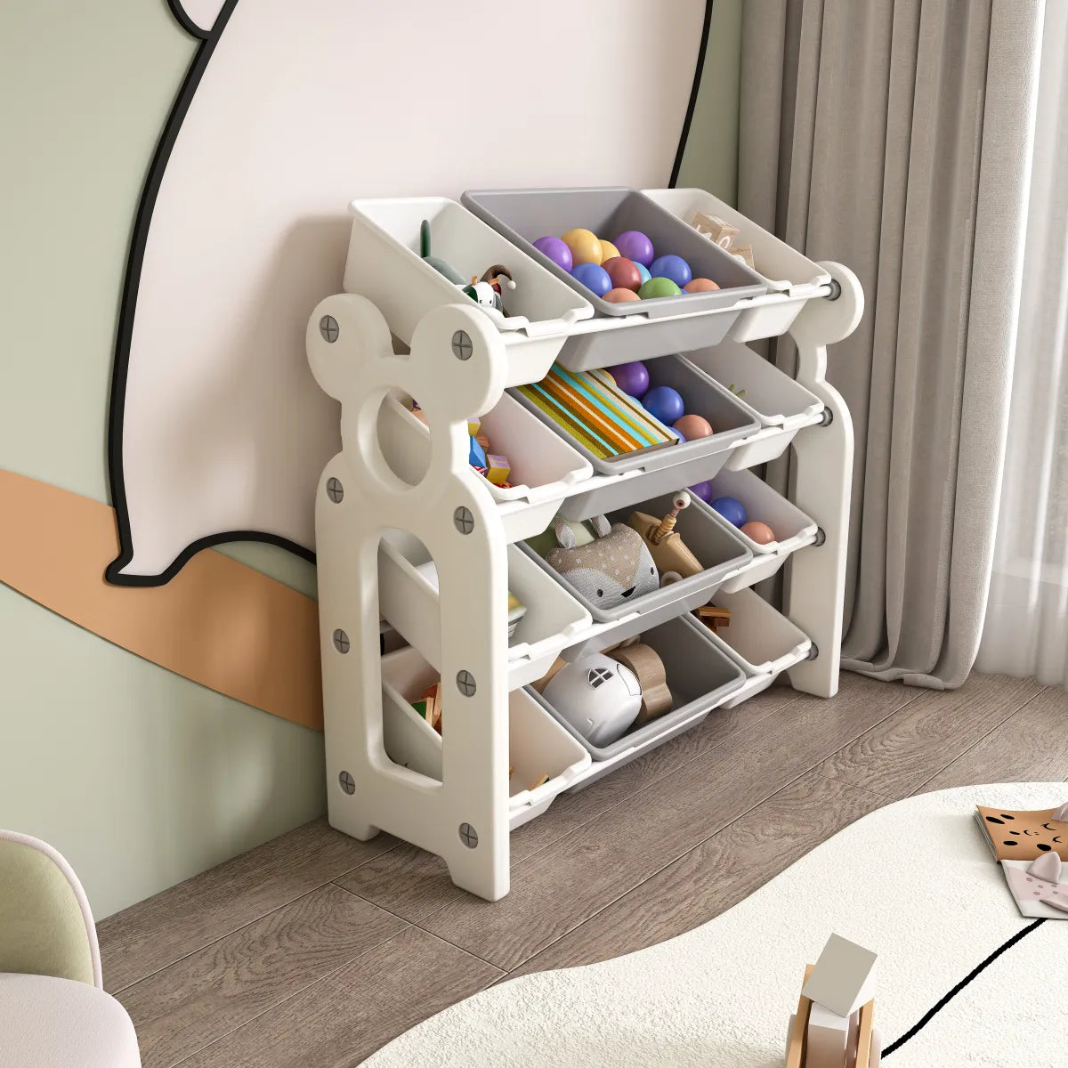 Kids Toy Storage Organizer – 12 Removable Bins, Playroom Shelf