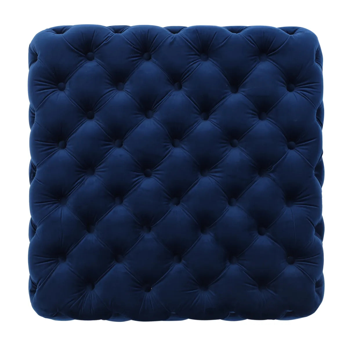 Velvet Button-Tufted Ottoman, Navy Blue