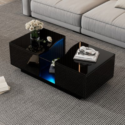 LED coffee table with hollow acrylic center, black