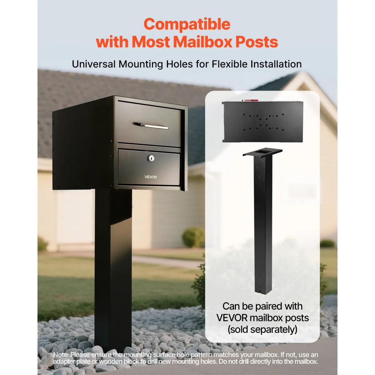 Anti-Theft Post Mount Mailbox, Black