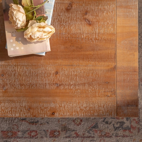 Rustic solid wood coffee table with shelf