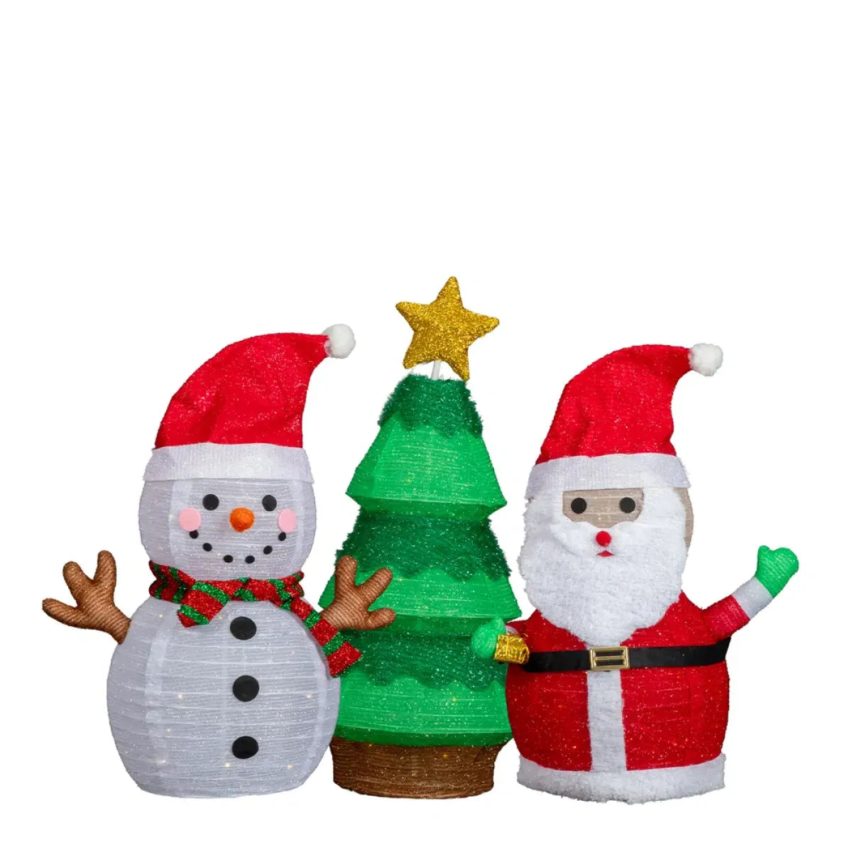 Set of 3 Pre-Lit Pull-Up Christmas Decorations, Santa, Snowman and Tree with LED Lights