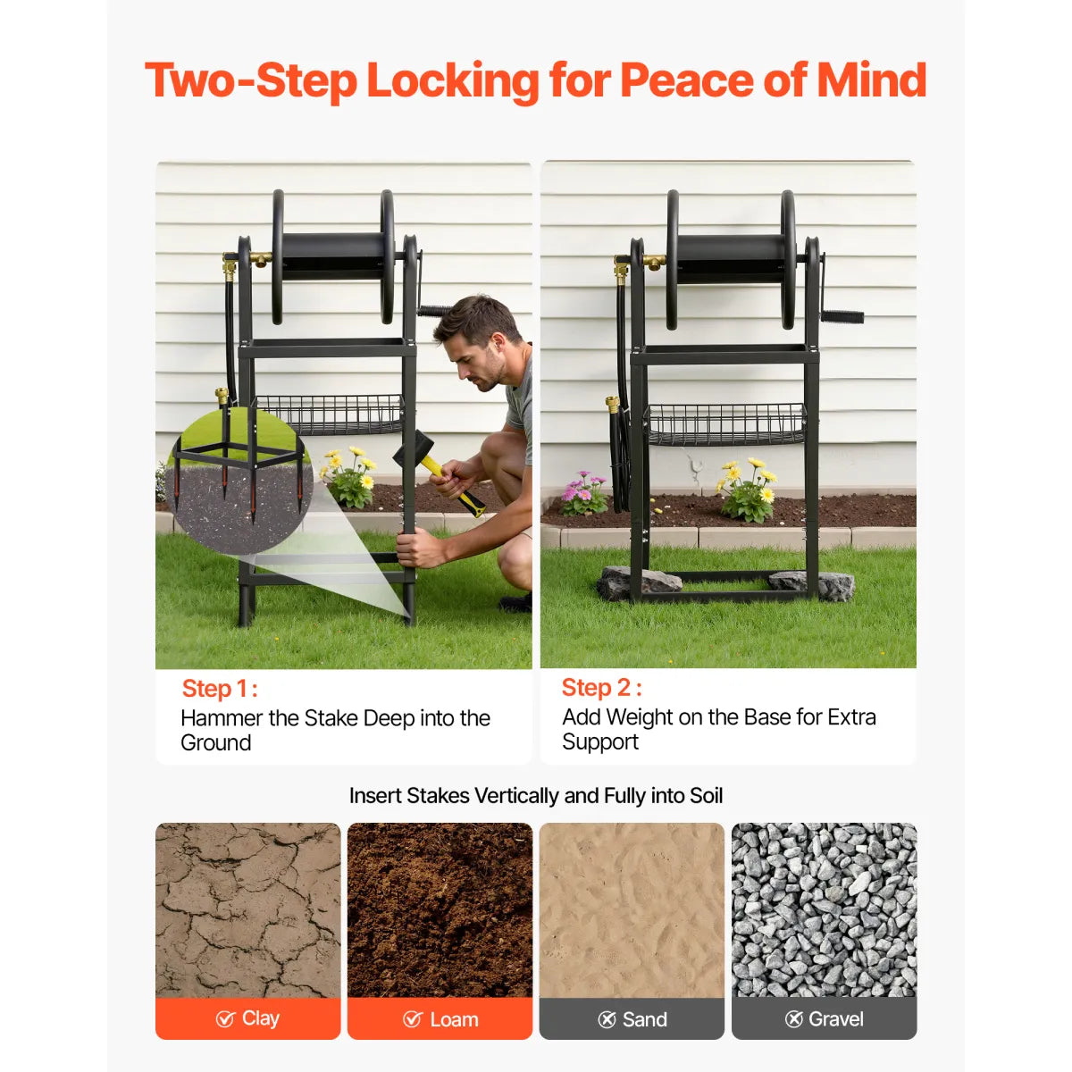 Freestanding Garden Hose Reel – Wall or Ground Mount Hose Holder