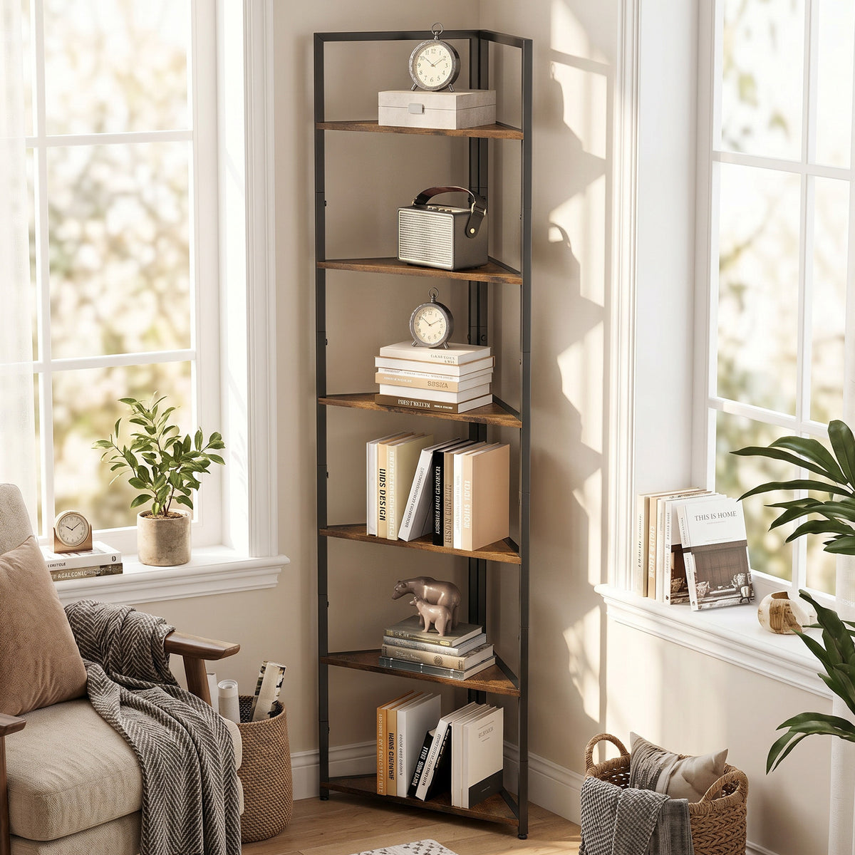 6-tier retro corner bookshelf