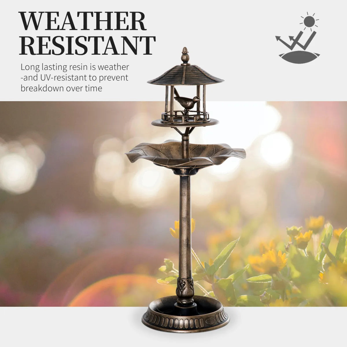 3-in-1 Garden Bird Bath Pedestal with Feeder, Bronze