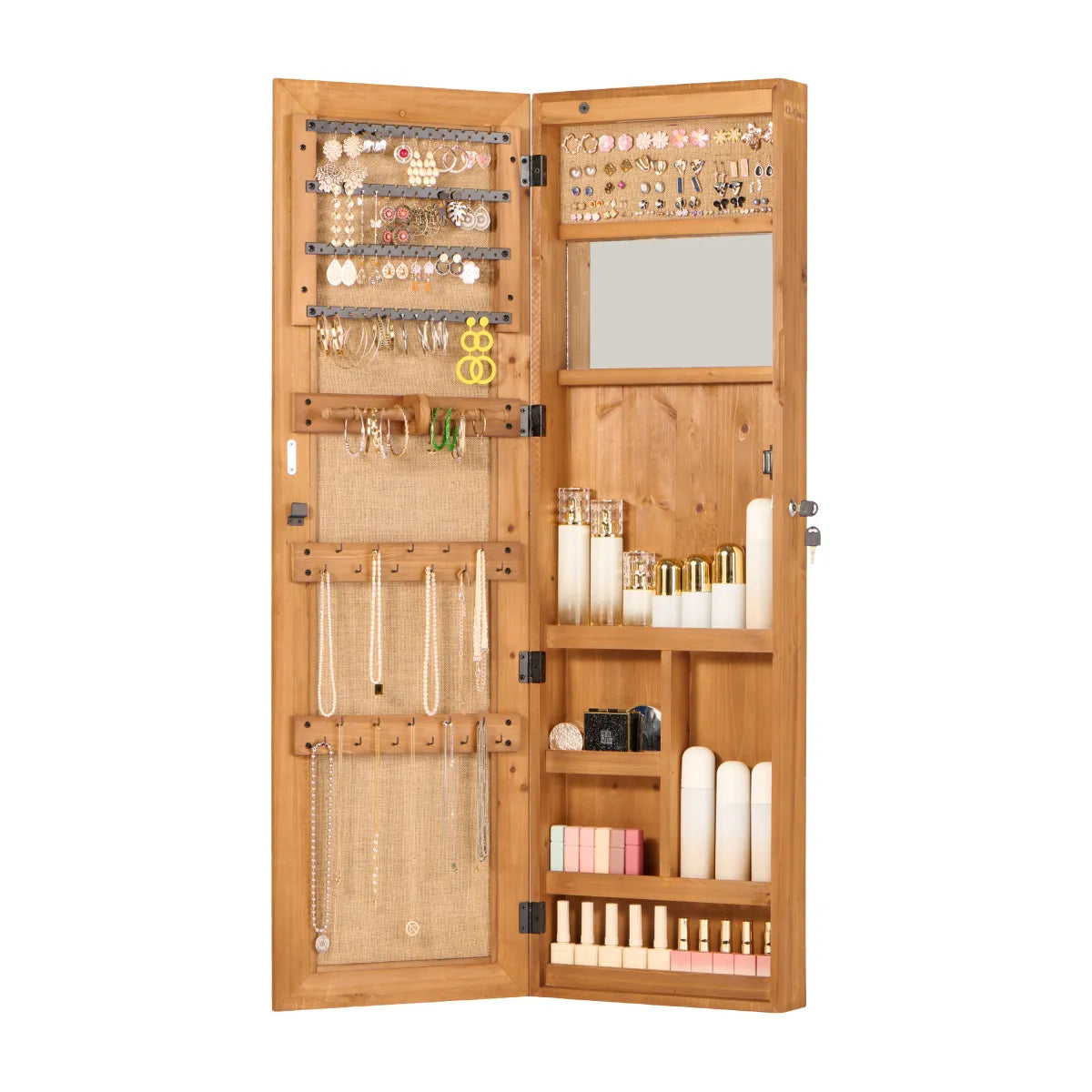 Wall-Mounted Solid Wood Jewelry Armoire with LED Mirror
