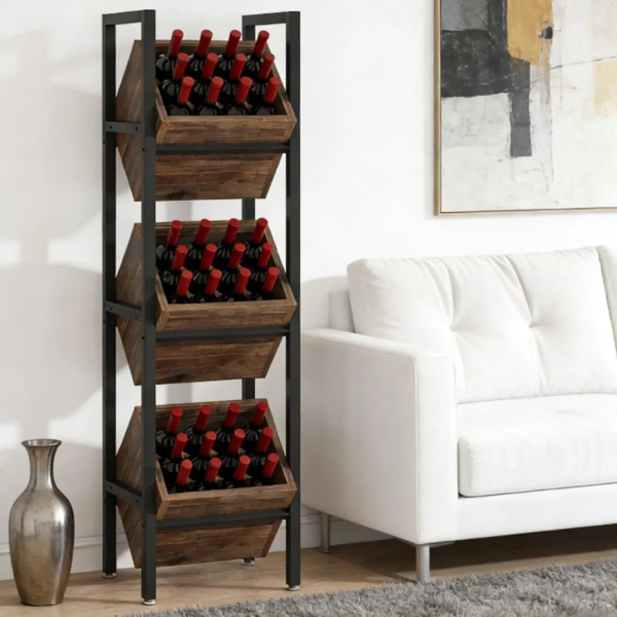 Industrial Wine Rack Cabinet – 36-Bottle Freestanding Storage, Rustic Brown – view 6