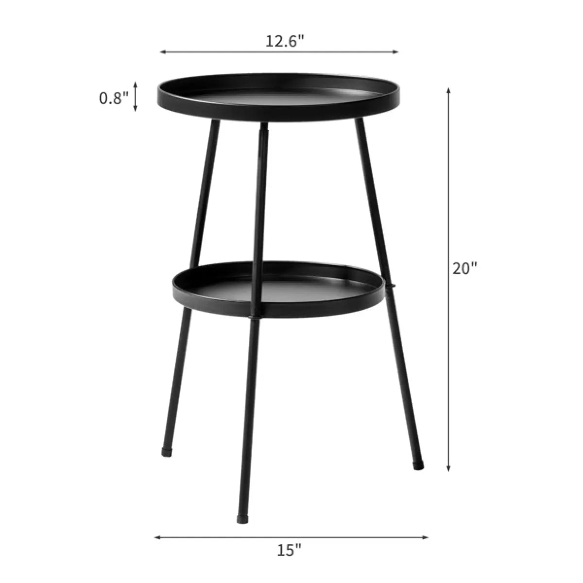 Round Two-Tier Metal Side Table for Patio and Indoor Use, Black
