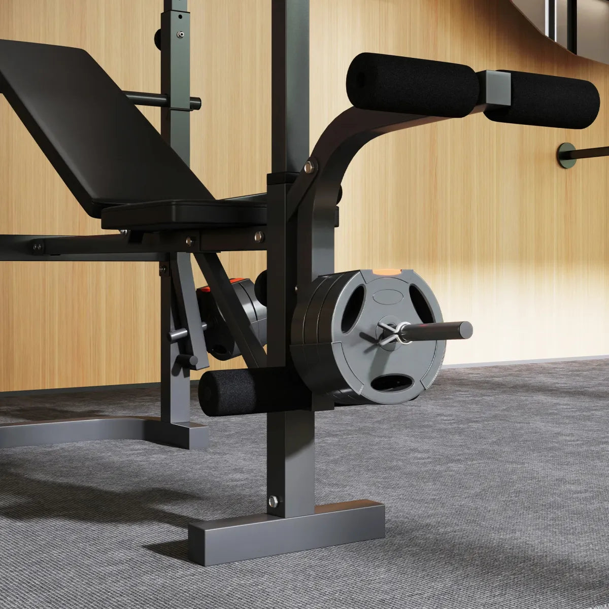 Adjustable Weight Bench with Press Rack – Preacher Curl & Lat Pulldown Station
