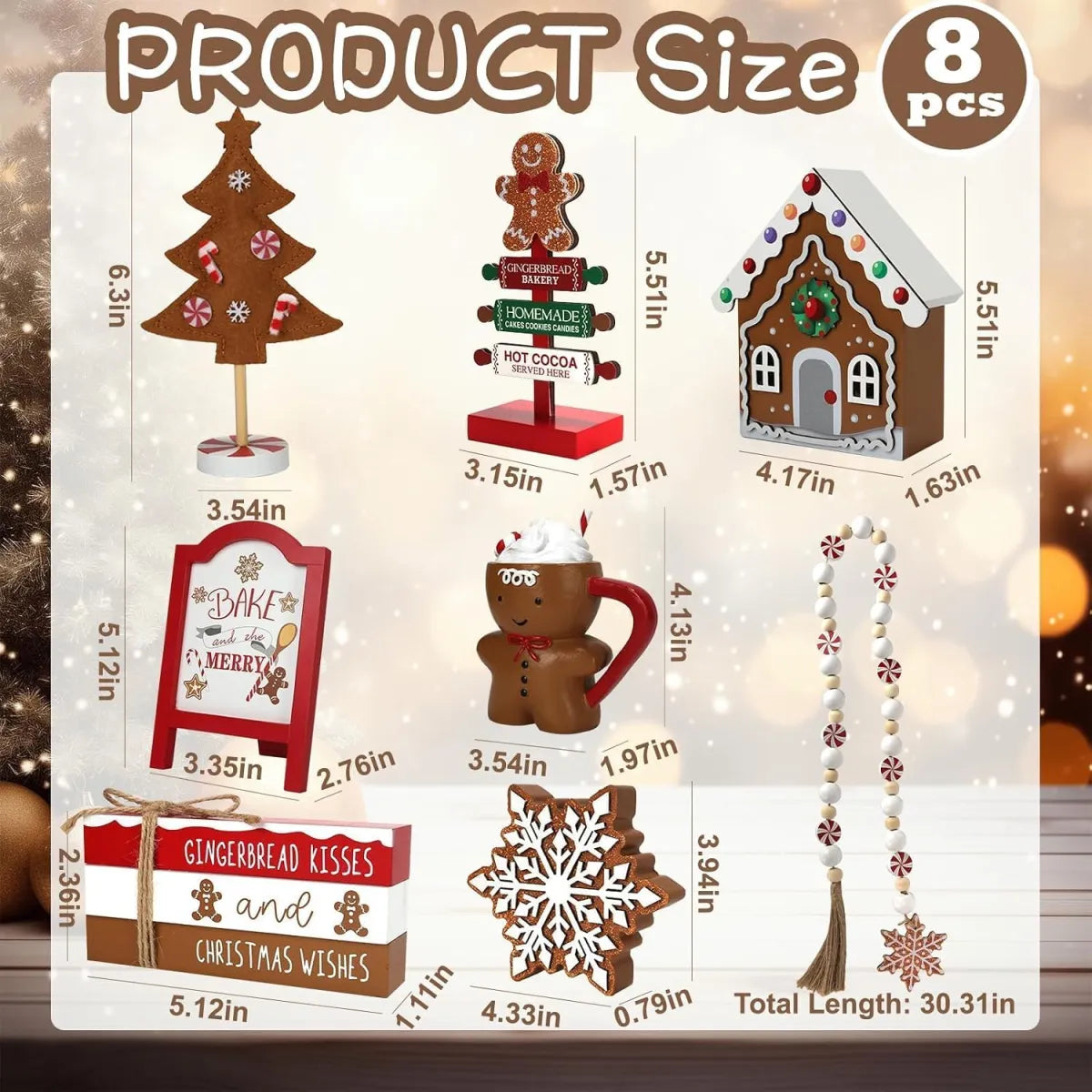 8-Piece Gingerbread Tiered Tray Christmas Decor Set