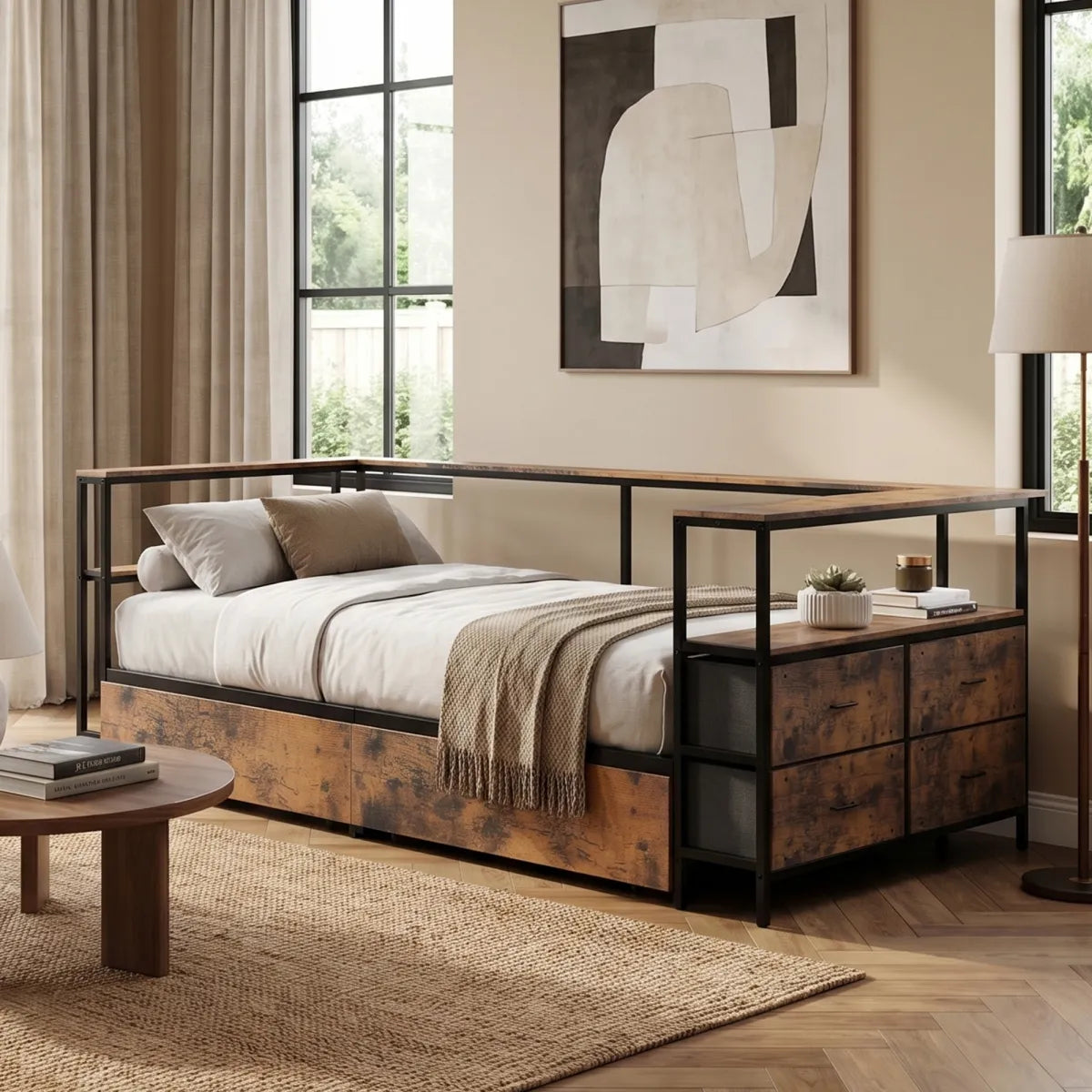 Twin Corner Daybed with Storage Drawers, Metal Platform Bed Frame – view 4