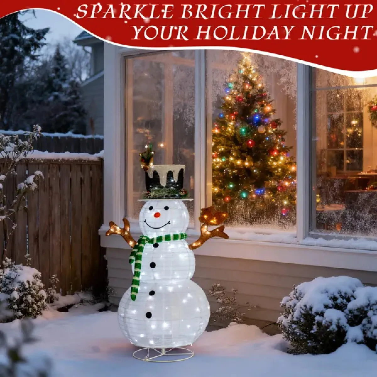 4 Ft Pre-Lit Pull-Up Snowman and Squirrel Christmas Yard Decoration with LED Lights