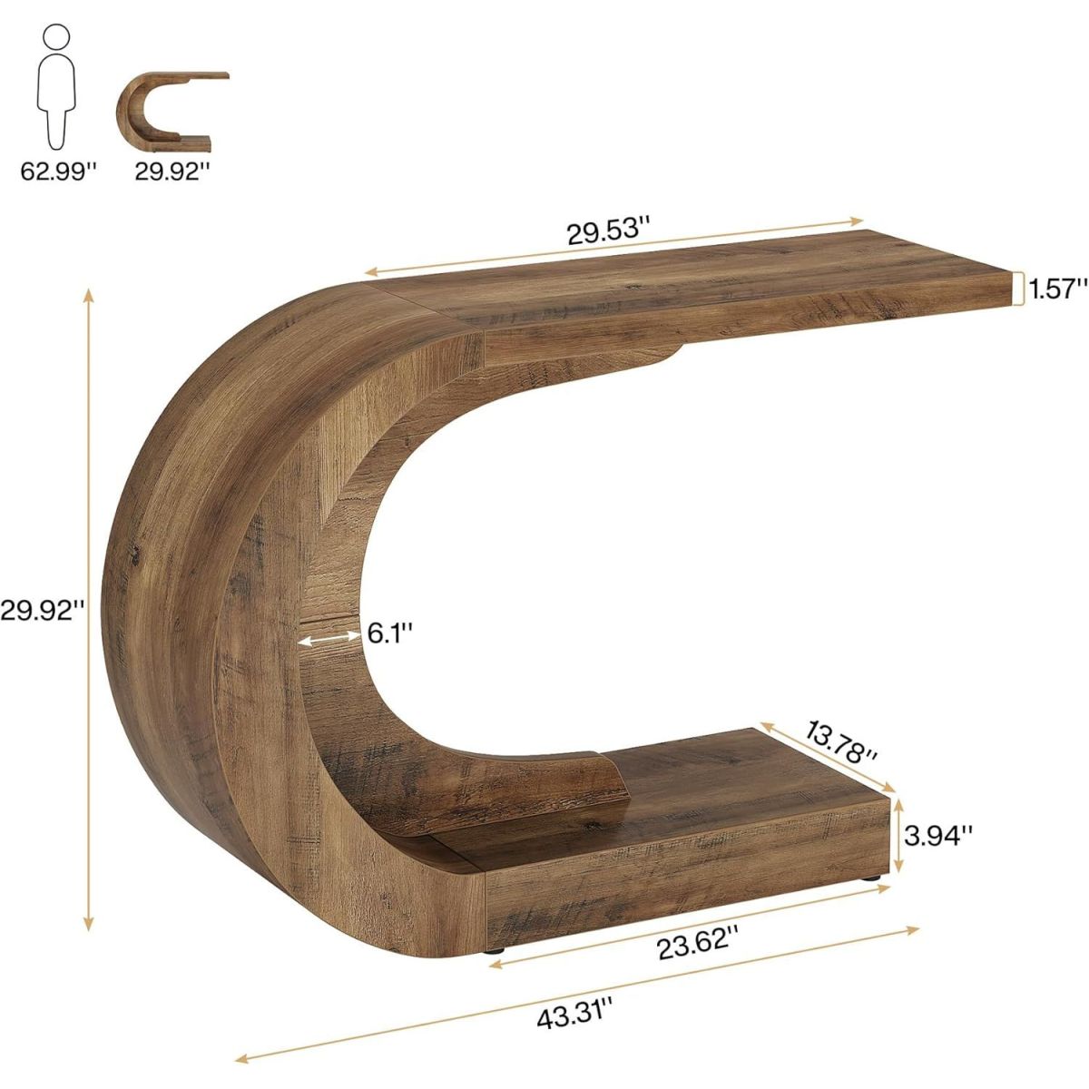 C-Shaped Wave Design Console Table dimensions