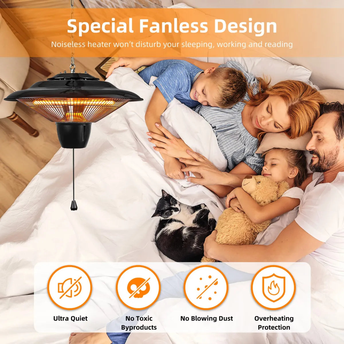 1500W Hanging Electric Patio Heater – Waterproof Outdoor Heating Lamp