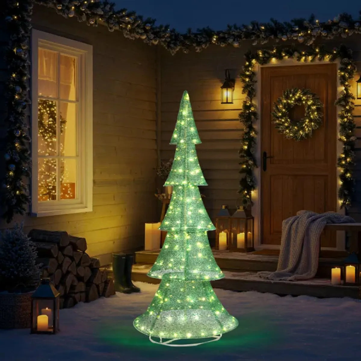 6 Ft Pre-Lit Pull-Up Christmas Tree Yard Decoration with LED Lights