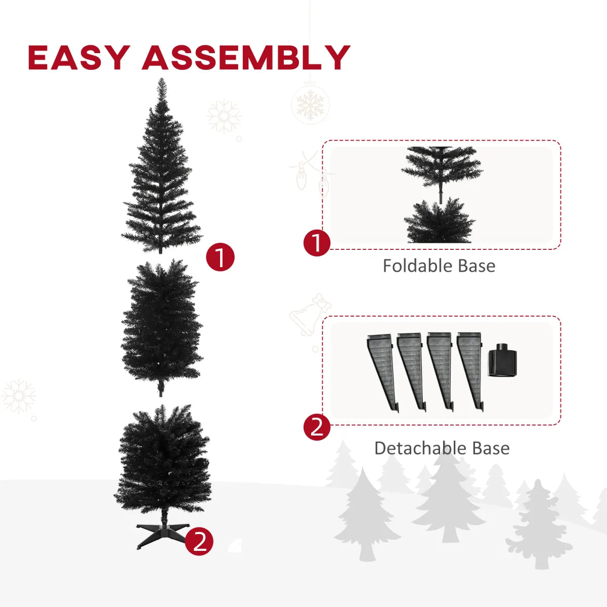 7' Artificial Pencil Christmas Tree with Stand, Black