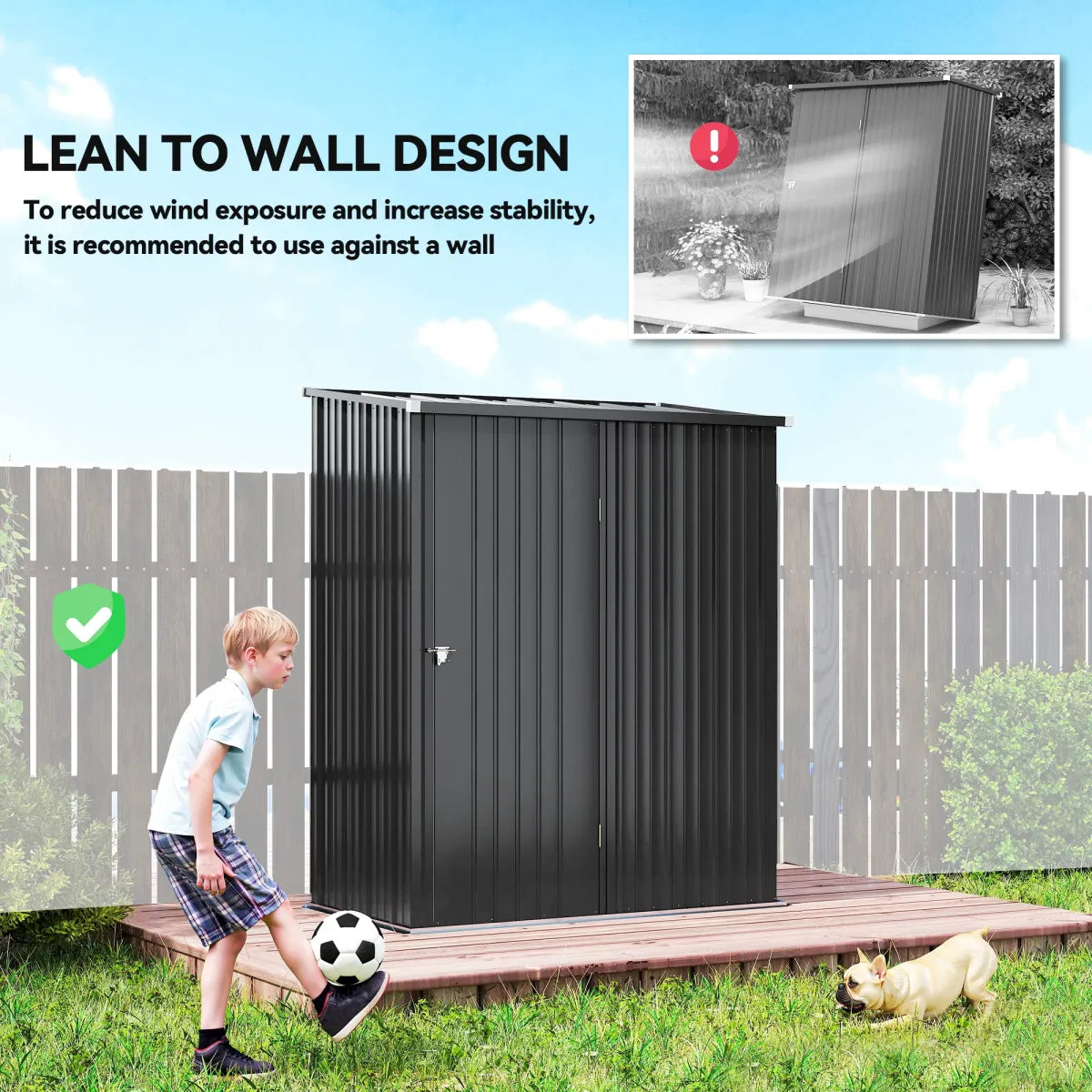 5x3 ft Steel Outdoor Storage Shed, Black