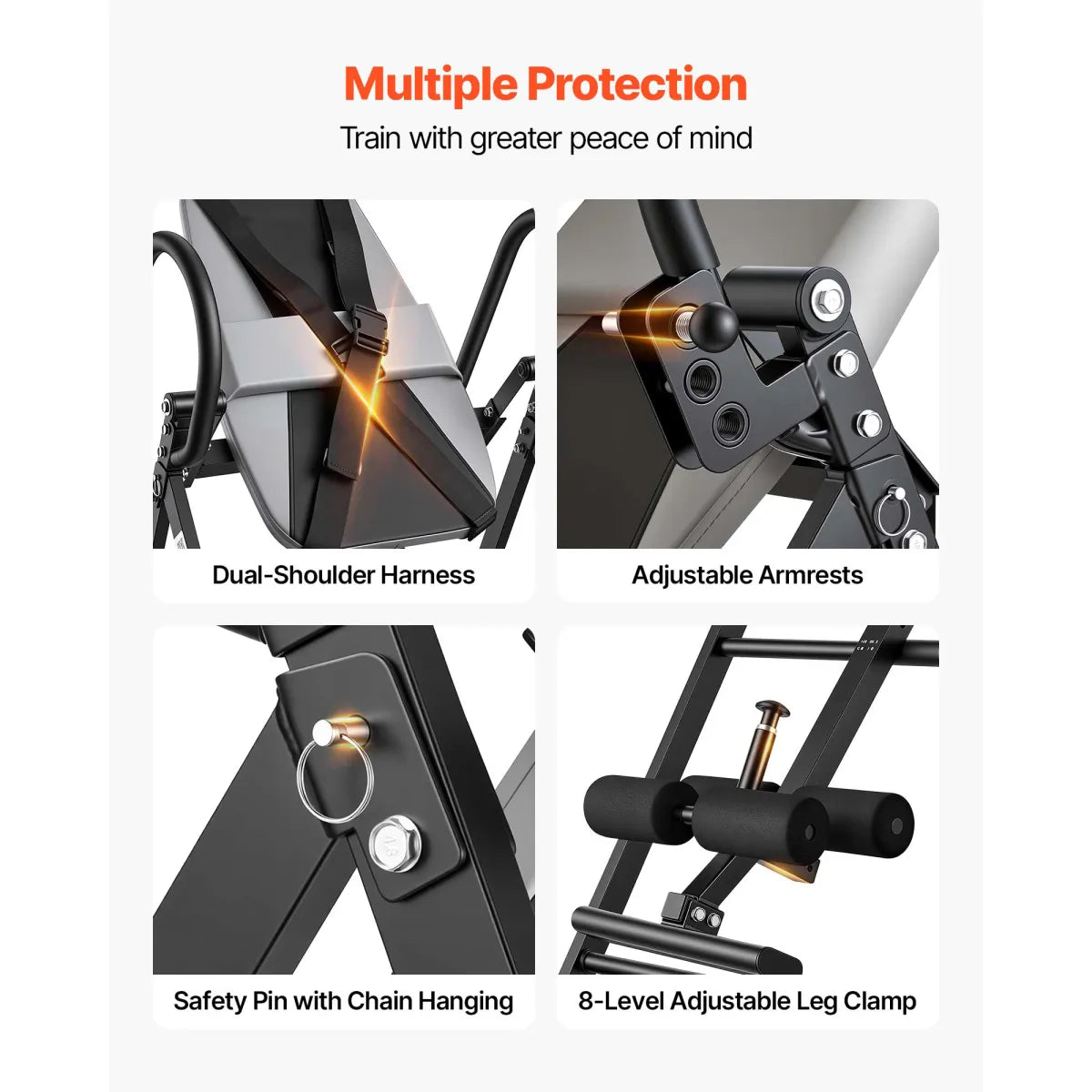 Heavy Duty Inversion Table for Back Pain Relief with Dual-Roller Locking